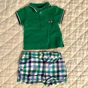 Mayoral Green Polo and Plaid Shorts Set